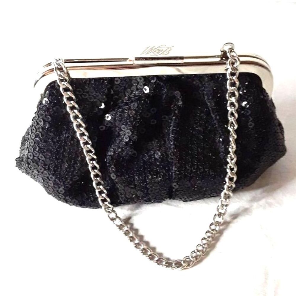 Zara W&B Collection Coin/Lipstick Mini Purse Sequin Snap Closure Black